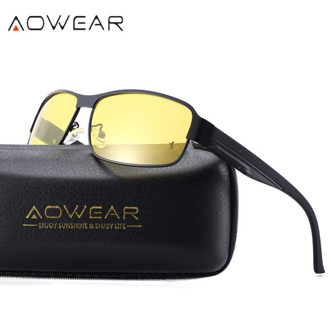 AOWEAR polarizado noche visión gafas De conducción masculinas cuadrado amarillo conductor gafas De Sol para hombres/mujeres, gafas De Sol ► Foto 1/6