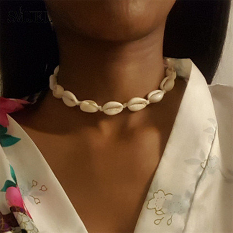 Collar de conchas naturales de cuerda blanca para mujer, gargantilla de conchas bohemias, joyería de playa de verano ► Foto 1/6