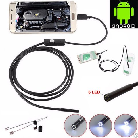 Lente de 7mm de baja potencia 1 M/1,5 M/2 MCable impermeable endoscopio Mini USB inspección boroscopio Cámara para teléfonos Android y PC ► Foto 1/6