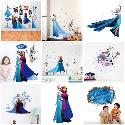 Pegatinas de pared de princesas de Frozen de Disney para niños, decoración para habitaciones de guardería, para el hogar, pegatinas de pared de Elsa y Anna, póster de arte Mural de bricolaje de Pvc ► Foto 1/5