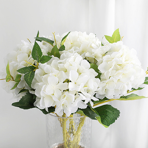 Hortensia Artificial blanca de 18 pulgadas, Bola de Flores de seda, accesorio para decoración del hogar, ramo de Flores falsas ► Foto 1/6