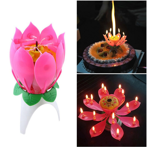Vela de cumpleaños con diseño de flor de loto, accesorio musical para cantar y cantar ► Foto 1/5