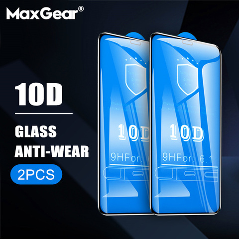 Protector de pantalla de vidrio templado 10D para iPhone, Protector de pantalla de vidrio con pegamento completo, para modelos 12, 11 Pro, 7, 8 Plus, XR, X, XS Max, 2 unidades ► Foto 1/6