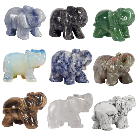 Venta al por mayor de 2 pulgadas de cristal de Jade figuritas de elefante arte mano tallada 100% piedra Natural Animal estatua decoración Chakra curación ► Foto 1/6
