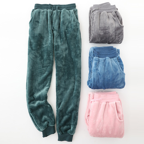 Pijamas de franela para hombre y mujer, pantalones gruesos y cálidos de talla grande, lana coral, para el hogar, largos y sólidos para dormir, Otoño e Invierno ► Foto 1/6