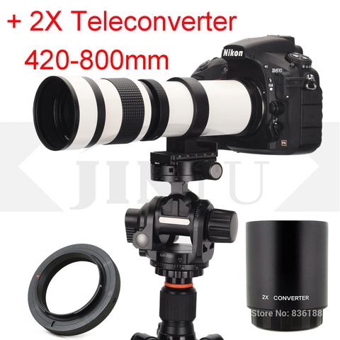 JINTU blanco 420-800mm lente teleobjetivo + 2x teleconversor de 420-1600mm para Nikon D40 D60 D3500 D3100 D3200 D3300 D3400 D5500 D5600 D4 ► Foto 1/6