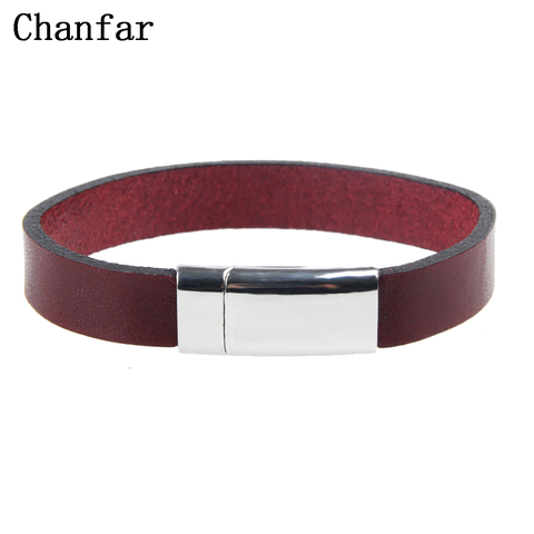 Chanfar-pulsera de cuero genuino para hombre y mujer, brazalete con cierre magnético, color rojo y marrón, joyería ► Foto 1/6