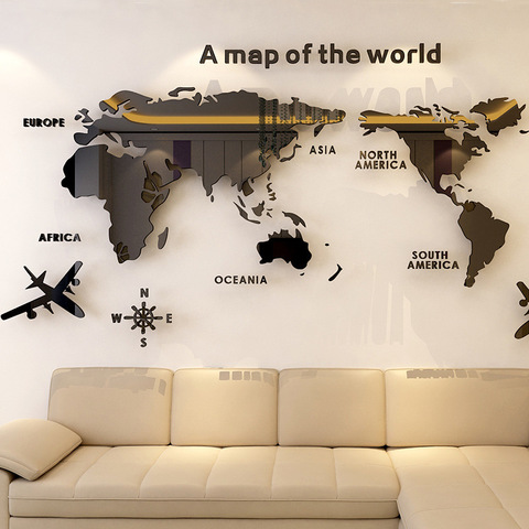 Mapa del mundo acrílico 3D, cristal sólido, pared de dormitorio con calcomanías para el aula, decoración de oficina, Ideas ► Foto 1/6
