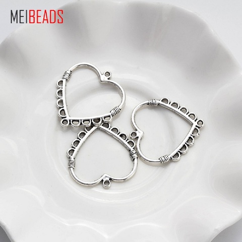 MEIBEADS 10 unids/lote Color de plata antiguo pendientes corazón conectores accesorios para DIY hecho a mano joyería ► Foto 1/6