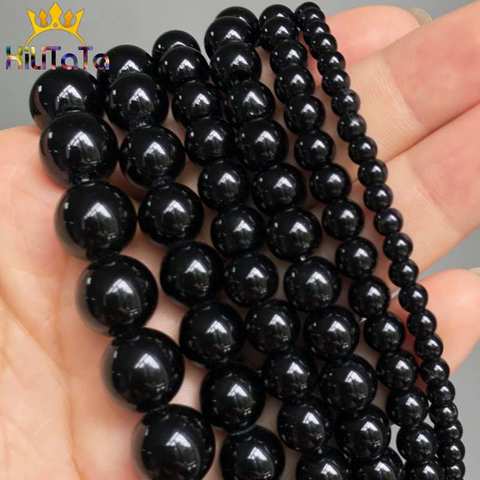 Negro de vidrio redonda de cristal de cuentas espaciadoras sueltas para fabricación de joyería DIY encanto pulsera collar 15 ''hilos 4/6/8/10/12mm ► Foto 1/6