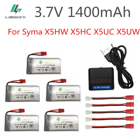 Limskey 3,7 V 1400 mAh LiPo batería para SYMA X5SW X5SC X5HW X5HC X5UW batería con cargador RC Drone 3,7 V 1400 mAh batería Lipo ► Foto 1/6