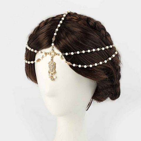 Tikka-Diadema con perlas múltiples para mujer, turbante bohemio, cadena para la cabeza, decoración Vintage ► Foto 1/3