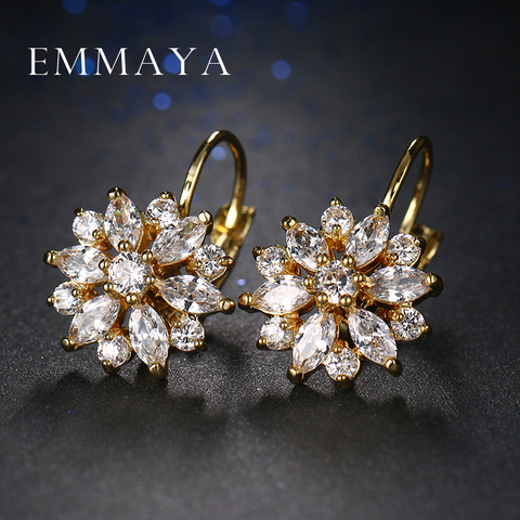 Emmaya-pendientes de lujo con forma de flor de cristal para mujer, aretes pequeños, zirconia, circonita, Color dorado, elegante, a la moda ► Foto 1/3