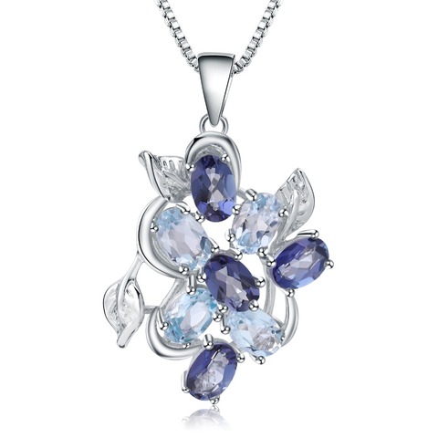 GEM'S BALLET-colgante de cuarzo místico de Topacio azul cielo Natural para mujer, Collar de plata de ley 925 con piedras preciosas y flores, joyería ► Foto 1/5