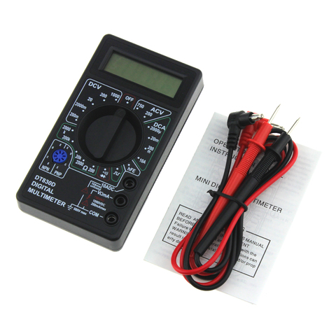 DT830D Mini multímetro Digital voltímetro voltaje amperios Ohm probador DC AC amperímetro prueba de potencia con zumbador de sonda de plomo ► Foto 1/6