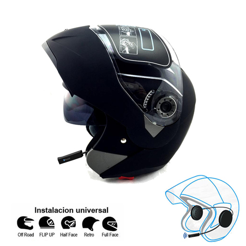 Casco con bluetooth para motocicleta, protector de cabeza con visera dual y pegatinas, modular con tapa BT, ideal para carreras de motocross, DOT ECE, M-XXL ► Foto 1/6