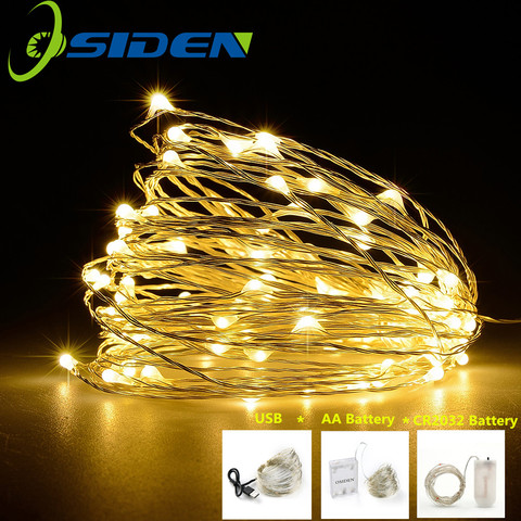 Guirnalda LED de alambre de plata clara guirnalda blanca cálida decoración para fiesta de boda de Navidad para el hogar alimentada por batería USB 10m ► Foto 1/6