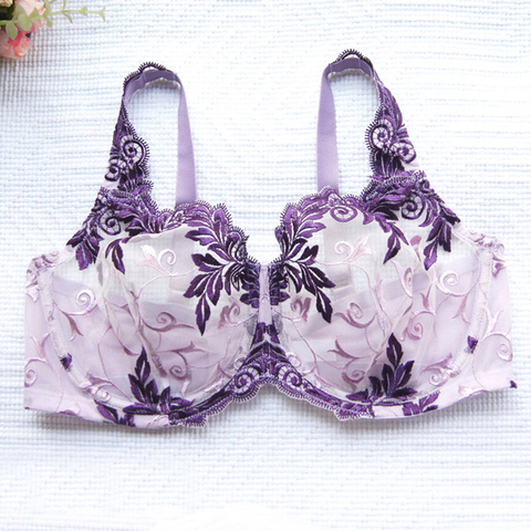 Sujetadores de cobertura completa para mujer, lencería sin forro de encaje Floral bordado, Bralette grande 40 C D DD DDD F G ► Foto 1/6