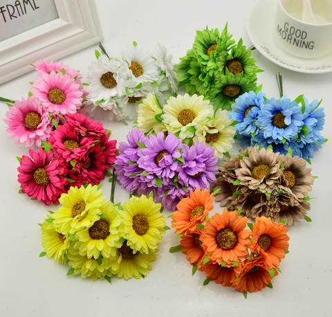 Gerbera-Tijeras de flores artificiales hechas a mano para el hogar, material para guirnalda Decoración Para Banquete de boda, 6 uds. ► Foto 1/6