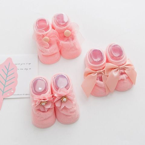 Lytwtw-Calcetines antideslizantes de algodón para bebé y niña recién nacida, con lazo de flores y encaje, 1 par ► Foto 1/6
