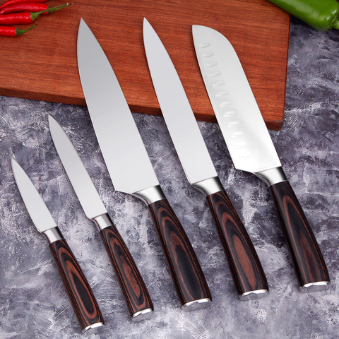 Cuchillos de cocina japoneses profesionales Mokithand 5 uds. Juego de Cuchillos de Cocina 7CR17 cuchillo de pelar Santoku de acero inoxidable de alto carbono ► Foto 1/6