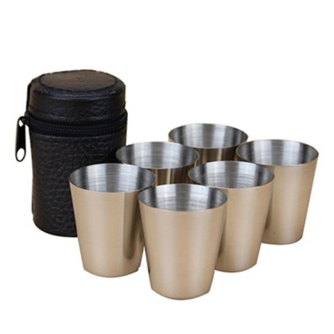 6 unids/set 30 ml al aire libre práctico Acero inoxidable tazas Shots Set Mini vasos para Whisky vino portátil Drinkware Set ► Foto 1/6