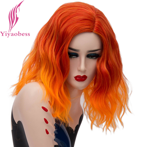 Yiyaobess 16 pulgadas corto naranja Ombre Peluca de cabello ondulado sintético colorido Arco Iris Cosplay pelucas para mujeres de alta temperatura de fibra ► Foto 1/6