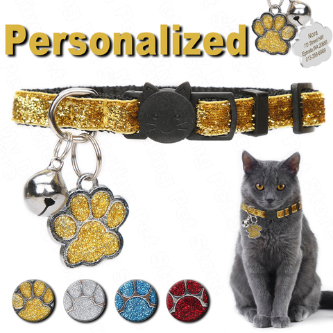 Personalizado Gato Collar con campana de collares para gatos gatito cachorro Nombre de ID etiqueta Collar para gatos Collar para mascotas pequeñas MP0102 ► Foto 1/6