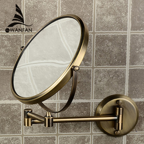 Espejos de baño de 8 pulgadas redondos, 2 caras, 3 aumentos, espejo plegable de pared de bronce y latón, 1308Q ► Foto 1/6