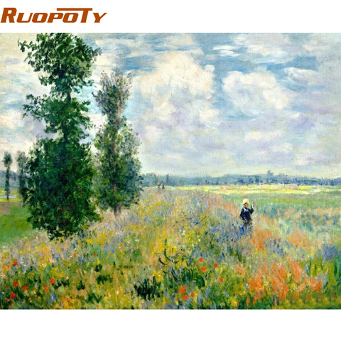 RUOPOTY-Cuadro de paisaje de campo, pintura artesanal por números, cuadro pintado al óleo a mano, imagen artística de pared moderna para decoración del hogar ► Foto 1/6