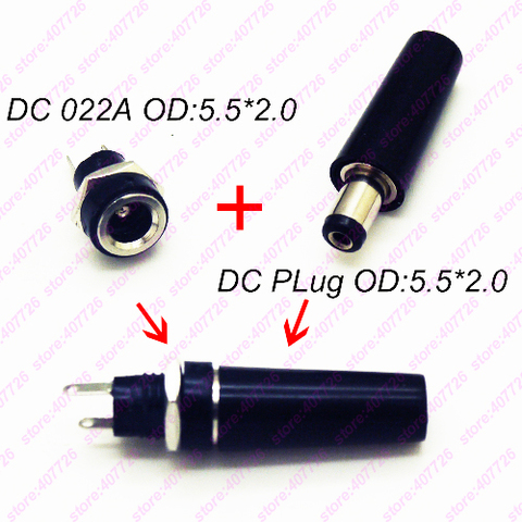 Conector de clavija de alimentación CC de 10 Uds., conector hembra de 2,1x5,5mm + conector macho, adaptador de enchufe DC-022A ► Foto 1/3