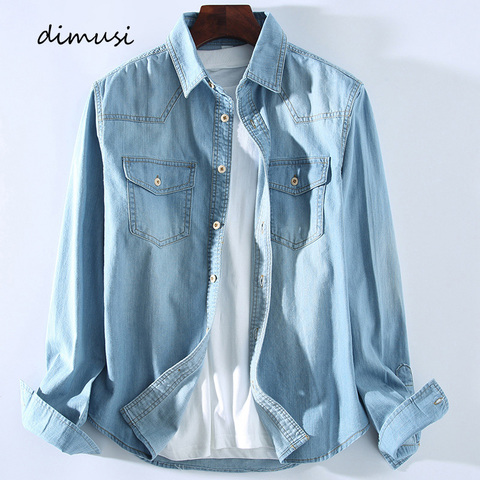 DIMUSI hombres camisa de mezclilla Tropical Casual hombres de manga larga rompevientos camisa hombre algodón vaquero Jean camisas ropa 3XL, YA934 ► Foto 1/6