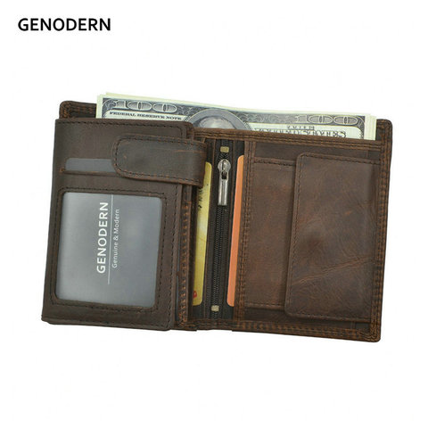 GENODERN-billeteras Vintage de cuero de Caballo loco para hombre, billetera multifunción con bolsillo para monedas, monedero marrón ► Foto 1/6