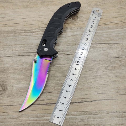 Cuchillo táctico CSGO Real plegable, abatible, hoja de colores decolorados, azul, táctico, para acampada, mango G10, envío directo ► Foto 1/6