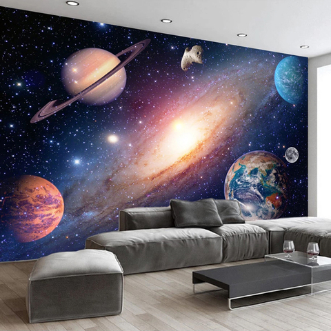 Papel tapiz 3D universo moderno cielo estrellado murales De fotos sala De estar niños dormitorio Fondo pared decoración del hogar Papel De pared 3D ► Foto 1/6