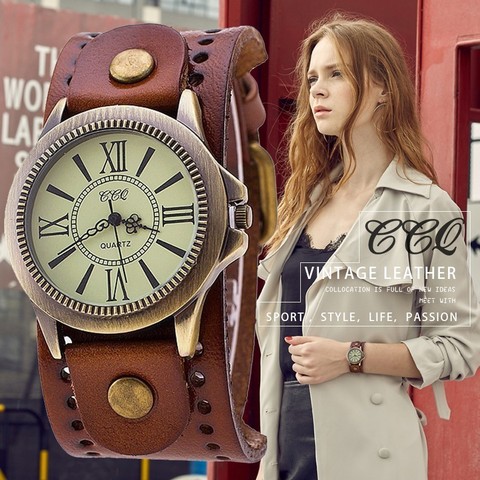 CCQ Brand Men Women Vintage Cow Leather Bracelet Wristwatches Casual Luxury Male Female Quartz Watch Relogio Masculino Relojes ► Foto 1/6