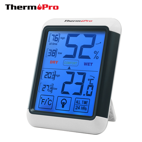 Termómetro Thermopro TP55, higrómetro Digital para interiores, termómetro con pantalla táctil y retroiluminación, Sensor de temperatura y humedad ► Foto 1/6