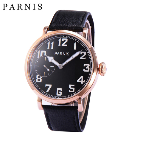 Parnis-relojes mecánicos de 46mm para hombre, pulsera de mano, oro rosa, caja de acero inoxidable, reloj de cuero genuino, mecánico, orologio ► Foto 1/5