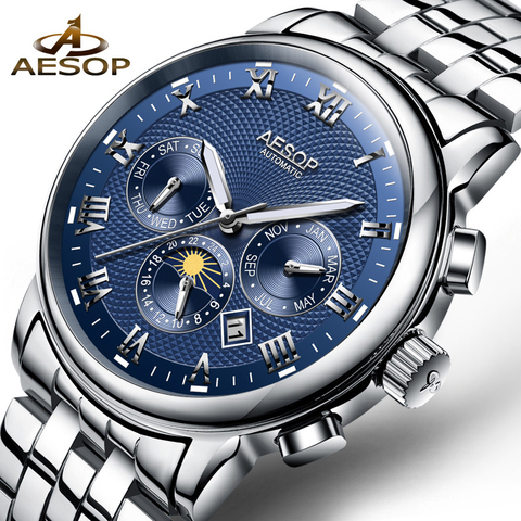 AESOP-Reloj de pulsera para hombre, mecánico, automático, de acero inoxidable, azul, Masculino ► Foto 1/6