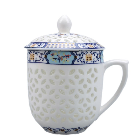 Jingdezhen-taza de té de porcelana de cerámica hueca, exquisita taza de salud, leche, taza para té y café con tapa, platillo, 300ml ► Foto 1/6