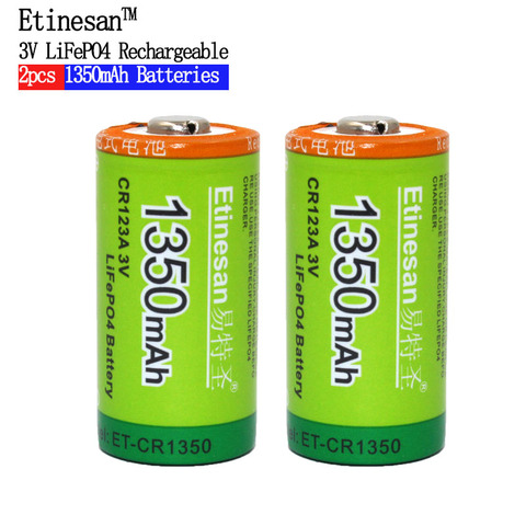 Etinesan-baterías de litio LiFePO4 de 3v, 2 uds., Cr123a, li-po 16340, 3,0 V, batería recargable de iones de litio de 1350mAh ► Foto 1/1