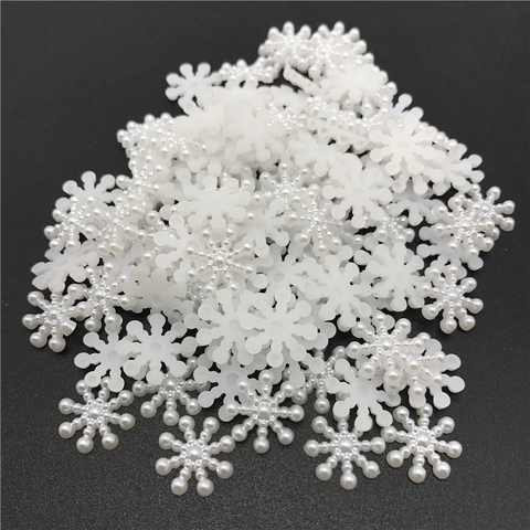 Cuentas en forma de copo de nieve de marfil blanco, 50 Uds., 15mm, perlas de imitación artesanales, reverso plano para decoración artística de recortes DIY ► Foto 1/2