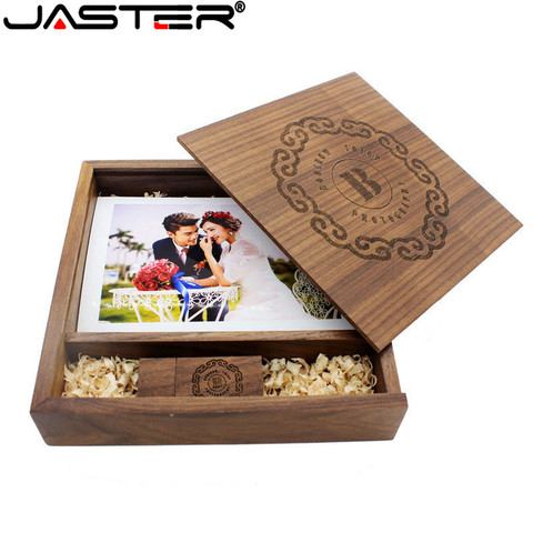 JASTER-unidad flash USB, álbum de fotos único de madera de nogal + caja, 8GB, 16GB, 32GB, 64GB(170x170x35mm), 1 Uds. ► Foto 1/6
