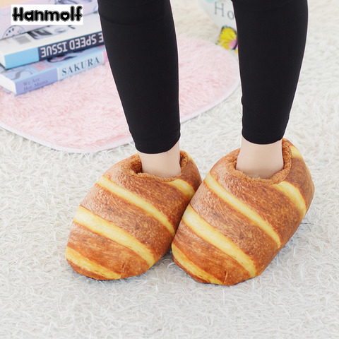 Zapatillas de tacón de pan horneadas realistas zapatillas de comida de peluche piso interior niños grandes niñas adultos zapatos de invierno ► Foto 1/6