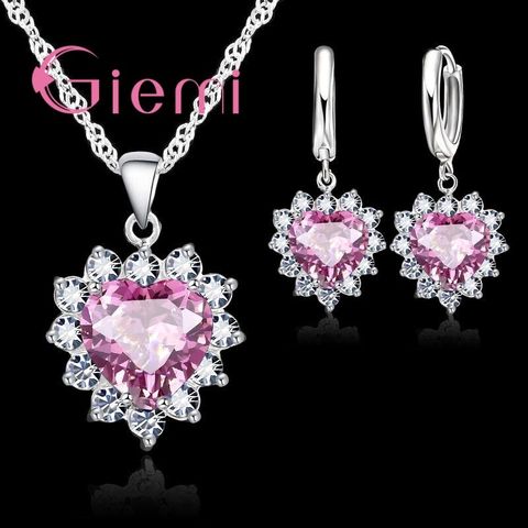 Love Heart-colgante de cristal para mujer, conjuntos de joyas de plata de ley 925 para fiesta, collar y pendientes para mujer, regalos de San Valentín ► Foto 1/6