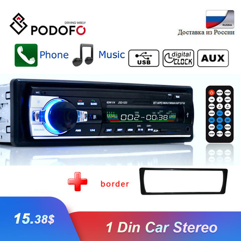 Podofo-autorradio 1 Din con Bluetooth y reproductor MP3 para Coche, Radio estéreo con USB, FM, JSD-520, AUX-IN, 12V ► Foto 1/6