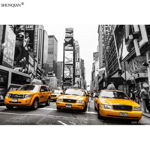 Nueva York Taxi, cartel estampado de tela seda cartel tela pared personalizado satén cartel 40X60cm... 50X75cm... 60X90cm ► Foto 1/6