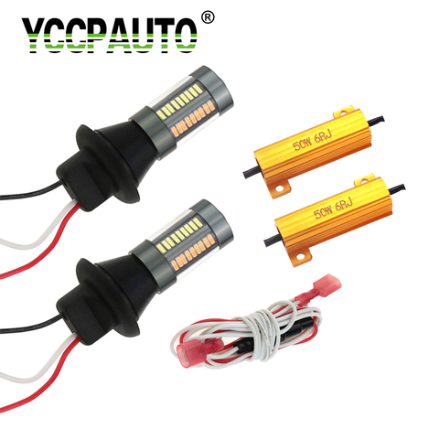 YCCPAUTO Color Dual 1156 1157 T20 W21W P21w Py21w LED Canbus bombillas No Error luz de indicación de giro de coche DRL 4014 66SMD blanco a Amber ► Foto 1/6