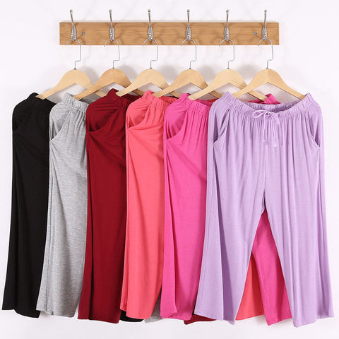 Modal Sleep Bottom Mujer Pantalones largos tamaño grande pijamas para el hogar Sexy Casual cordón Color sólido pantalón de media pierna ropa de dormir de verano ► Foto 1/6