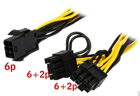 Cable de alimentación para tarjeta de vídeo gráfica de 6 pines a 2*8 pines (6 + 2) pines para miner Molex 6 pin PCI E a 2 * PCIe 8 (6 + 2) pin PCI-e VGA Splitter Hub ► Foto 1/4